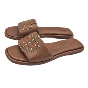 Tory Burch Double T Sport Slide Sandal Bourbon Miele / Gold Size 8 Preowned